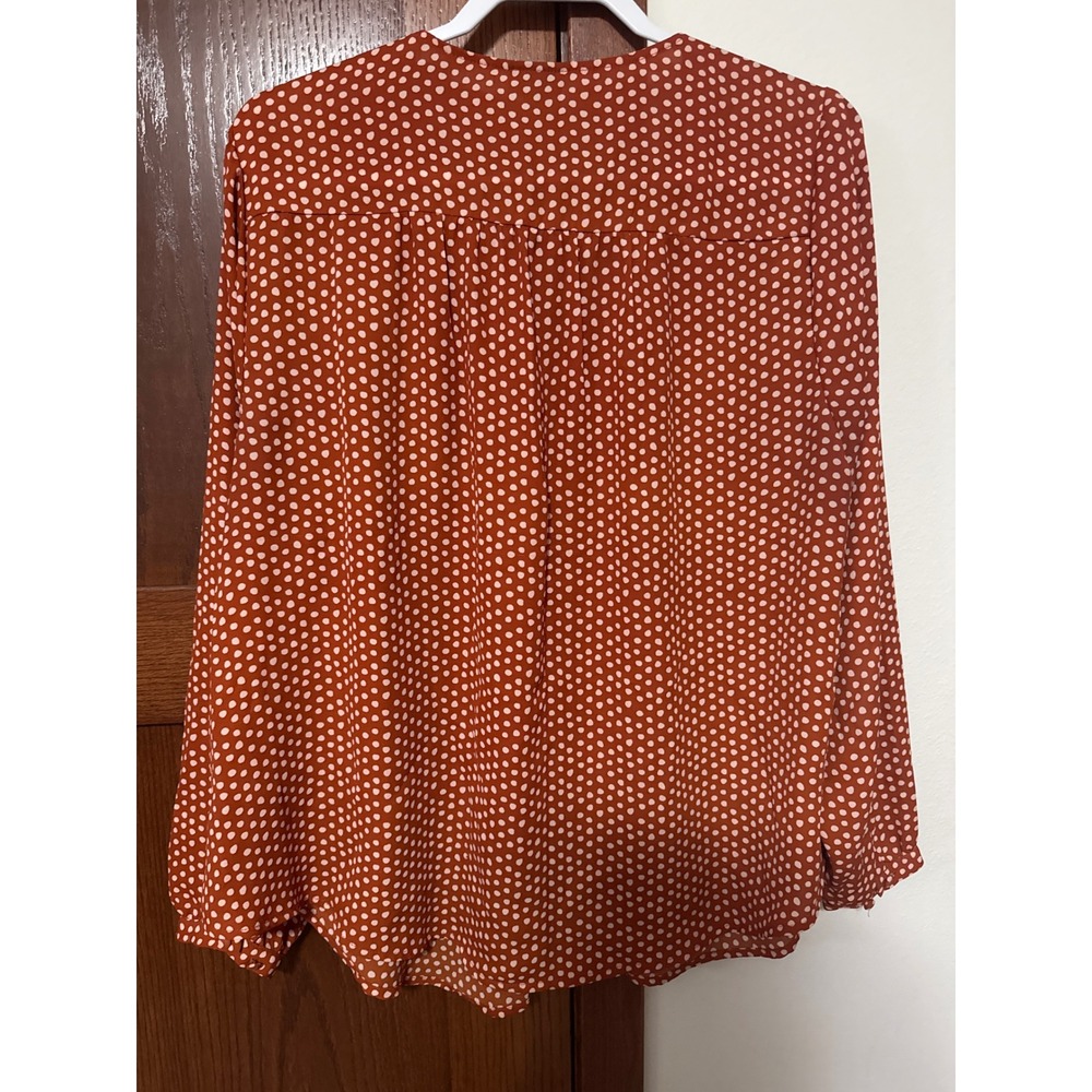 Torrid Polka Dot Button Front Long Sleeve Blouse Women Size 1 Rust Orange White - Picture 5 of 5